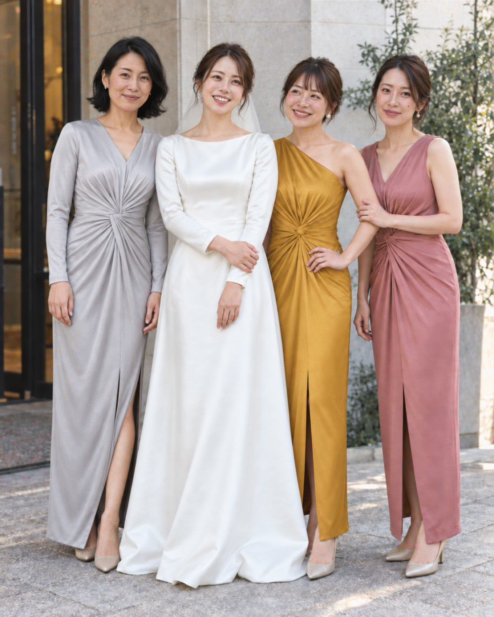 挙式前に花嫁とブライズメイドが撮る集合写真
