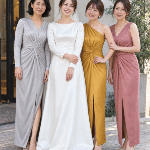 挙式前に花嫁とブライズメイドが撮る集合写真