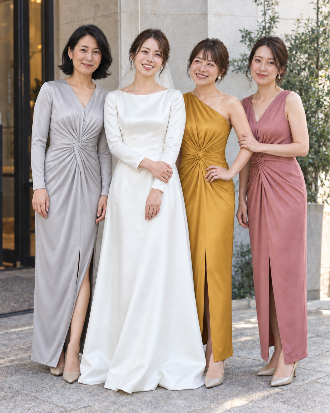 挙式前に花嫁とブライズメイドが撮る集合写真